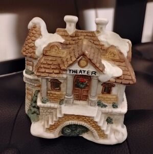 Charming Holiday Theater House Decor PORCELAIN HOUSE CANDLE HOLDER 4" Height